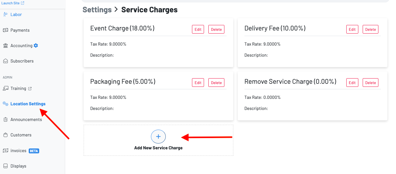 Location Settings How to Add Service Charges (Automatic Gratuity)